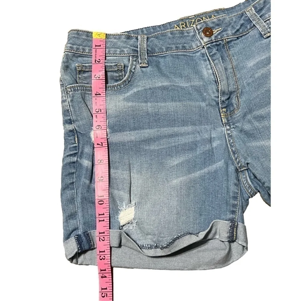 Arizona Denim Blue Jean Distressed Shorts Cuffed Hem Cotton Juniors Size 11